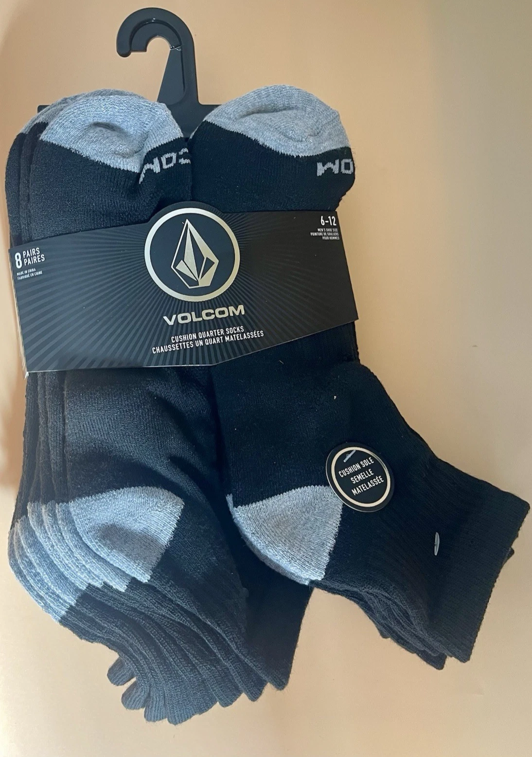 Volcom Men’s Socks 8 Pairs Size 6–12 Cushion Ankle/Quarter Black Gray NEW
Opens in a new window or t