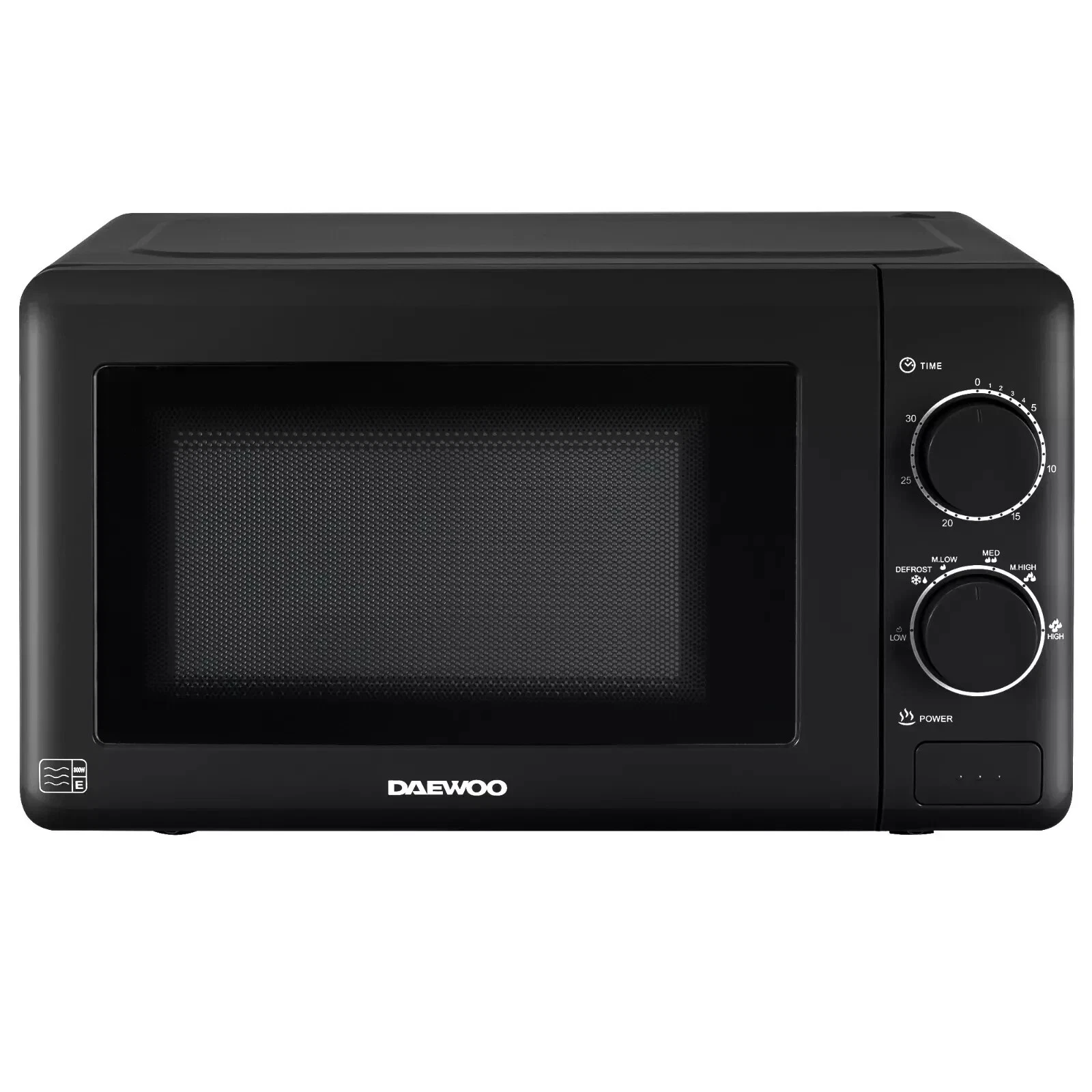 Daewoo 20L 800W Manual Microwave 5 Power Setting 30Min Timer Defrost Black