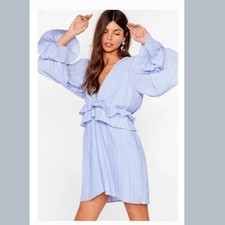 Nasty Gal Light Blue Pleated Ruffle Mini Dress