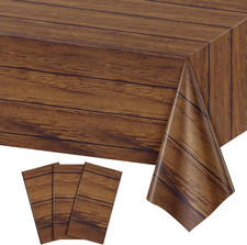 3 Pack Wood Grain Plastic Tablecloths Rustic Wood Table Covers Disposable Vin
