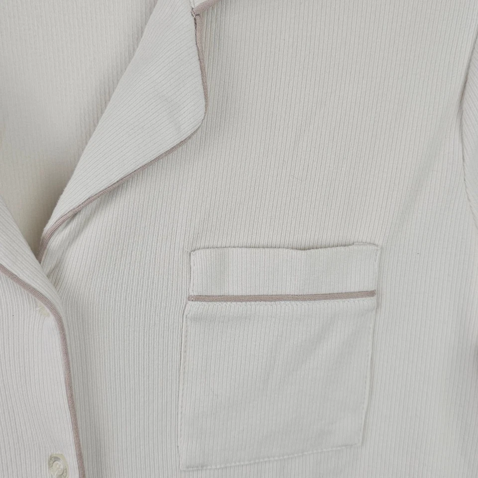 Super Soft Womens L Comfy Modern Chic Loungewear PJ Sleepwear White Ribbed Top - Image 4 of 4