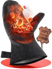 achilles Kaminhandschuh Grillhandschuh aus Leder Feuerfest Schwarz 31 cm x 18 cm