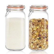 Glass Storage Jars with Airtight Lids - 2 Pack 67 Oz Food Containers Large Wi...