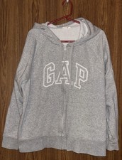 Gap Women's Heritage Sweatshirt Hoodie Full Zip Logo Light Heather Gray Size XL