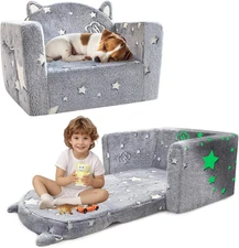 Kids Chairs for Toddler, 2-In-1 Toddler Couch Chair Soft Sherpa Couches Fold Out