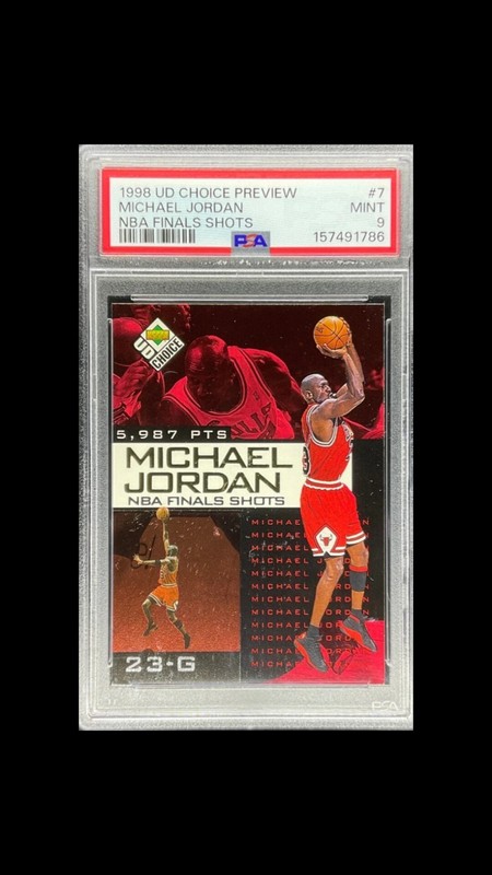 1998 UPPER DECK CHOICE PREVIEW NBA FINALS SHOTS #7 MICHAEL JORDAN PSA 9 POP 14