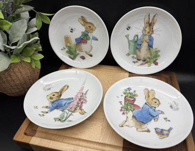 PETER RABBIT Beatrix Potter Garden Fun 6'' Appetizer Plates Easter (Set of 4) NEW