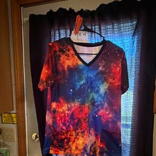 L Unisex V-Neck Scrub Top Multicolor Patterned Knit Polyester Medical