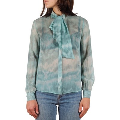 Roberto Cavalli Vintage Women's Sheer Silk Tie-Dye Tie Neck Blouse IT 38 / US 4