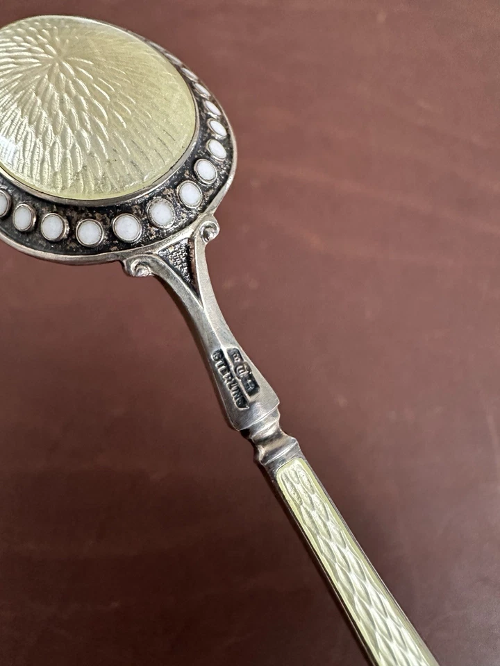 "Cuchara Demitasse antigua Watson de plata esterlina esmalte amarillo claro 4-1/2""" Foto 3 de 4