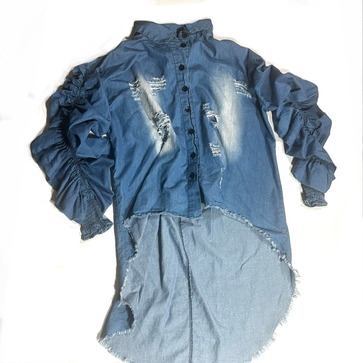 Long Sleeve Oversized Ripped Denim Shirt TRF RIPPED CROP DENIM