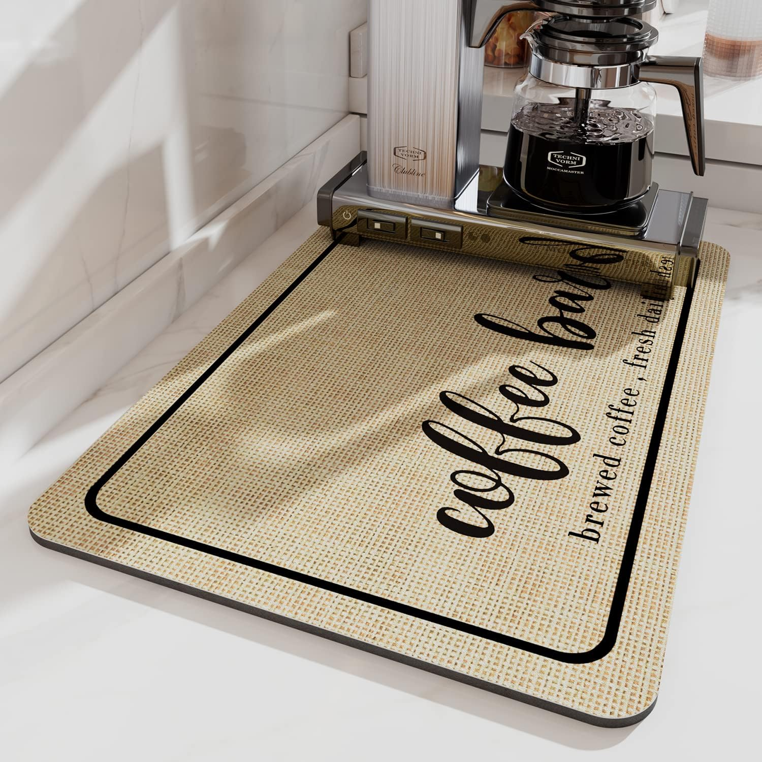 -Coffee Mat-Hide Stain Absorbent Rubber Backed Quick Drying Mat for Kitchen Coun