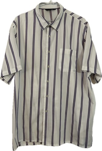 VINTAGE ST MICHAEL WHITE STRIPED SHIRT XL BASEBALL RETRO M&S NEW 1950S STYLE