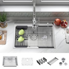 30''L x 22''W Drop in Single Bowl Kitchen Sink Bar Scratch-Resistant Nano Finish