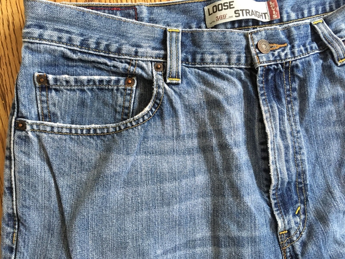 Levi 569 W36 L32 Loose Straight 5-Pocket Jeans Blue Distressed