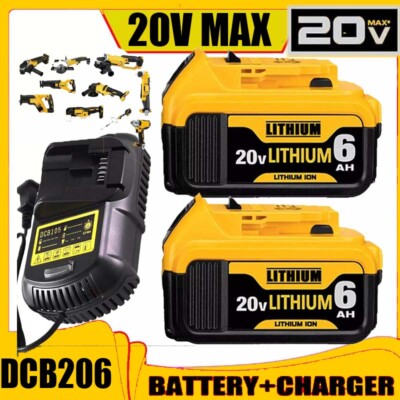 20-Volt For DeWalt 20V Max 6.0AH Lithium-ion Battery DCB206 /Charger Replacement