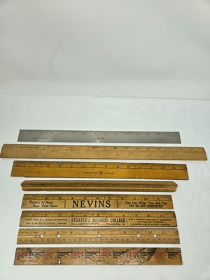 LOT OF 7 VINTAGE WOODEN RULERS +1 METAL WESTCOTT EYESAVER SENCO K&E ADVERTISING