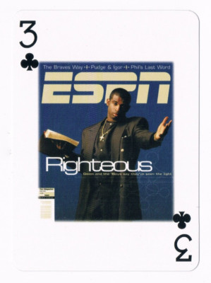 Deion Sanders Righteous 1998 ESPN Magazine Employee Playing Card 3 of Clubs (s)
