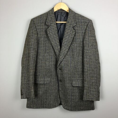 Vintage Aquascutum Tweed Blazer Mens 38 Brown Dogtooth 100% Wool Sports Coat - 第 1/18 張圖片