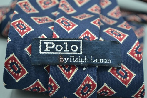 Polo Ralph Lauren Silk Tie Blue W/Red Tan Medallion Hand Made USA 3”W - Picture 4 of 6