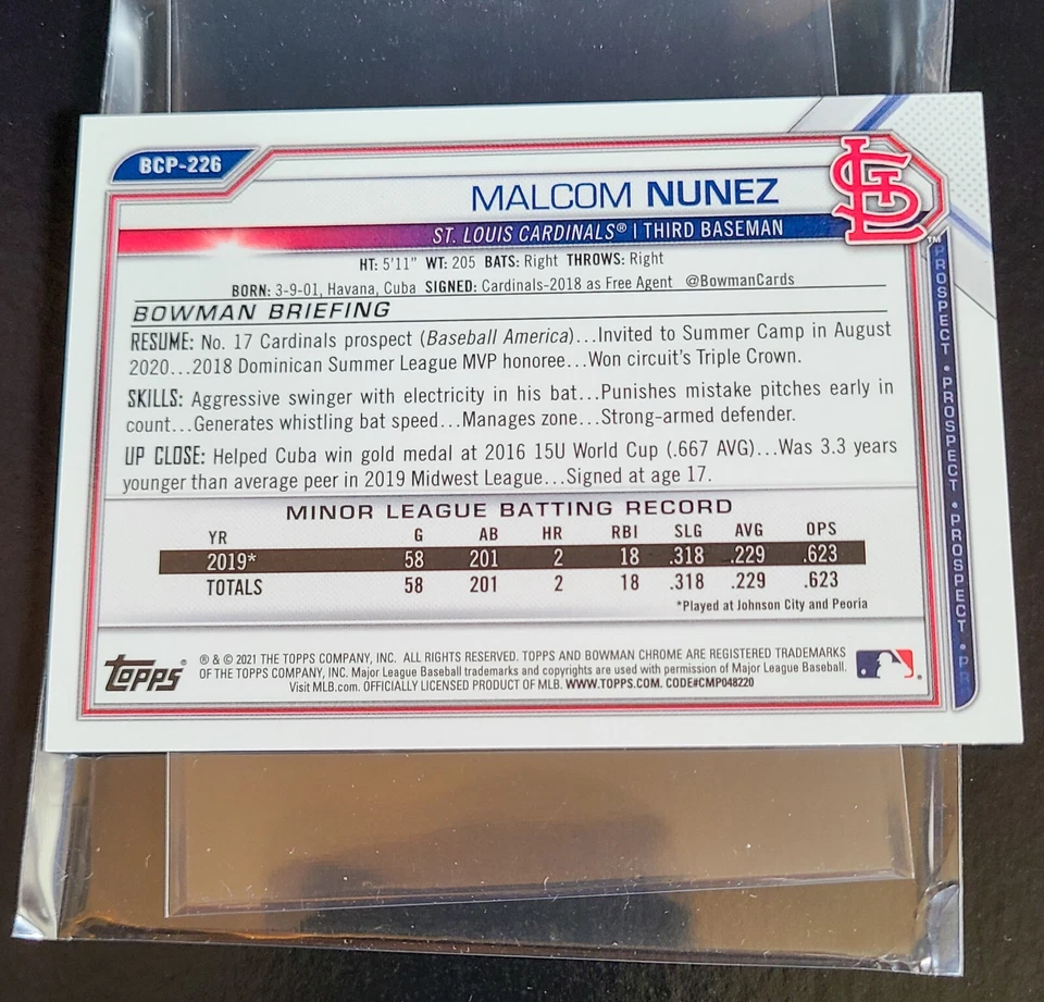 2021 Bowman Chrome - Malcom Nunez Mega Green Refractor (#/99) Rookie - Image 2 of 3