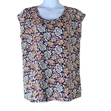 Pleione Blouse Size Medium Pink Floral Sleeveless Shirt Womens