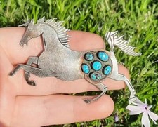 VTG Navajo Sterling Silver Turquoise Cluster Unicorn Pendant Brooch Pin Horse