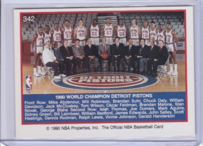 1990 NBA Hoops Basketball Card #342 Detroit Pistons NBA