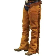 Men Western Cowboy Suede Leather Pant Fully Leg Fringes Riding Native Rodeo Chap