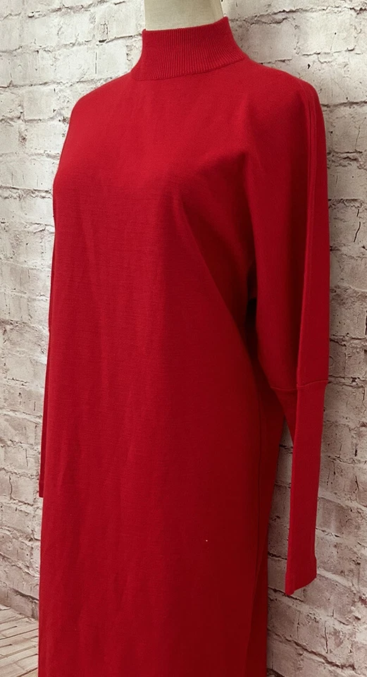 VINTAGE Liz Claiborne Dress MEDIUM Red Shift Sweater Dolman Sleeve Mock Wool 80s - Image 4 of 4