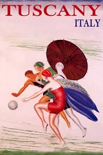 Tuscany Italy Beach Summer Fashion Girls Umbrella Vintage Poster Repro FREE S/H