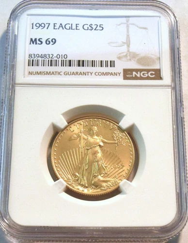 1997 $25 NGC MS69 Uncirculated 1/2 oz. American Gold Eagle, RARE Date Half Ounce