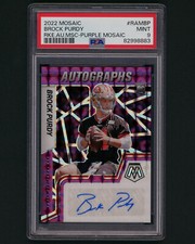 2022 Panini Mosaic Prizm Purple Brock Purdy Rookie Auto Card #8/49 PSA Mint 9