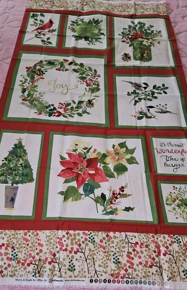Panel de Navidad Feliz y Brillante Clothworks y Tela de Algodón Cranston Holly 44 X 45 Foto 2 de 4