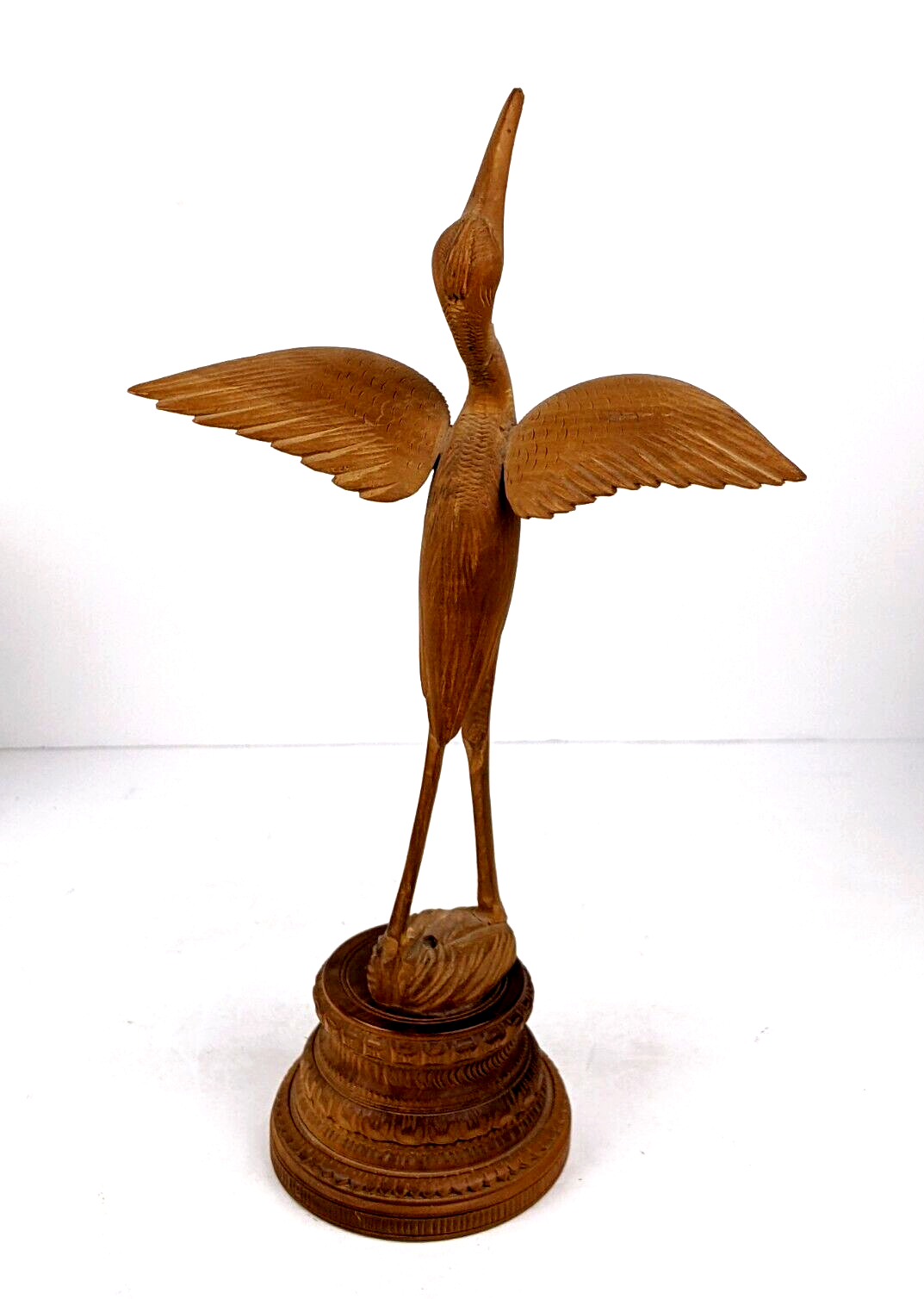 Vintage Bali Hand Carved Egret Heron Wooden Sculpture Figurine 10.5