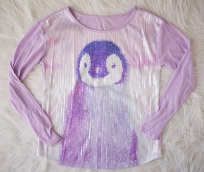 Girls Purple Penguin Sequin 