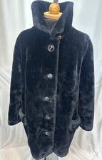 VTG! PHIL HANDMACHER hand-made Black faux shearling caban Coat with large collar