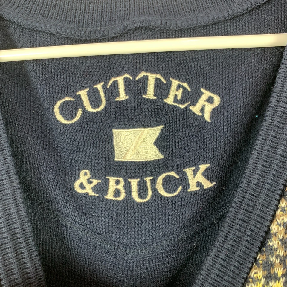 Cutter & Buck Cotton Blue Brown Yellow V-Neck Sweater Vest Mens XL - Image 4 of 4