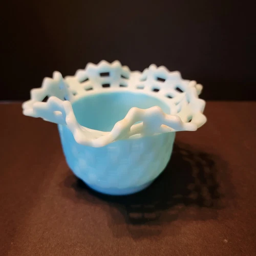 Fenton Light Baby Blue Basket Weave Candy Dish Bowl
