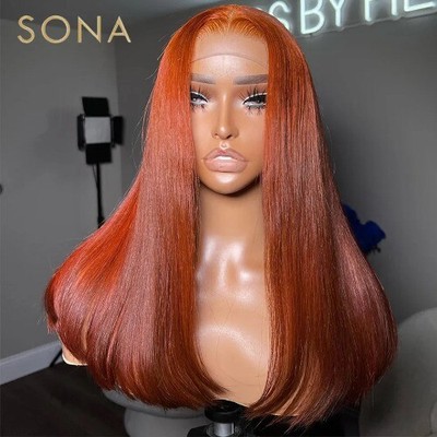 Ombre Ginger Brown 13x6 HD Transparent Lace Frontal Wig Wave Pre-Plucked 13x4 