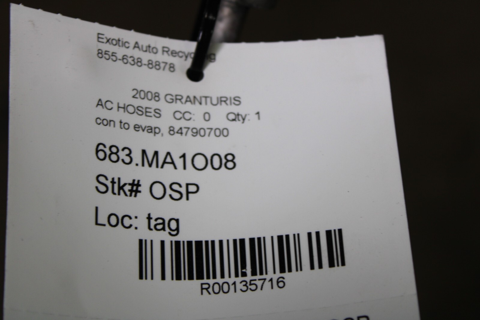 Maserati Granturismo, AC Hose, Condenser to Evaporator, Used, P/N 84790700