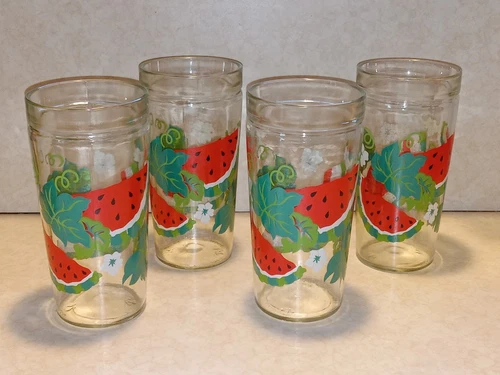 Vintage Set Of 4 Anchor Hocking 6in Glass Watermelon Tumblers