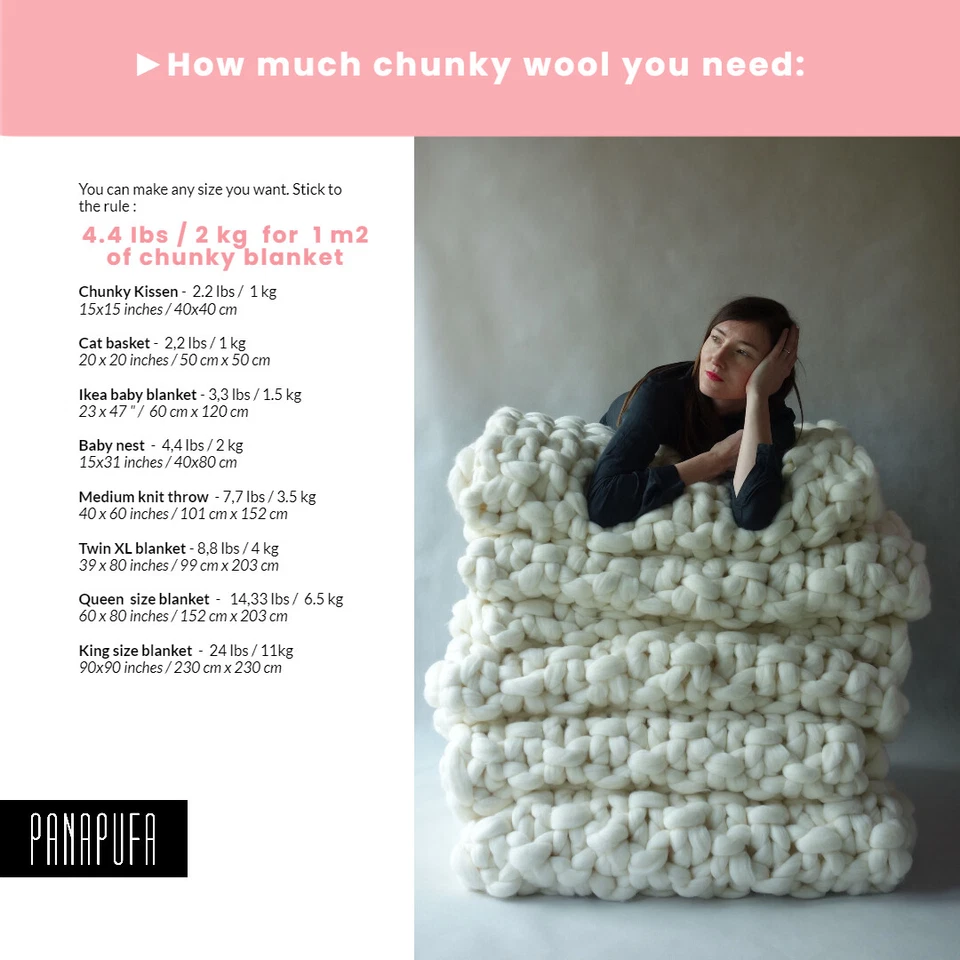 粗纱美利奴羊毛超柔软笨重手臂针织毯子移动毡 DIY — 第 3/4 张图片