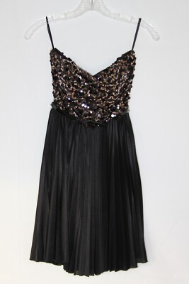 AS U WISH SEQUIN PLEATED MINI DRESS SZ M JRS BLACK GOLD BELT PARTY COCKTAIL  PROM | eBay