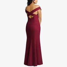 DESSY COLLECTION Off the Shoulder Trumpet Gown Size 14 Burgundy Red Side Slit