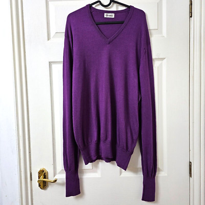 Glenmac Mens 100% Pure Wool Made In Scotland Purple V Neck Jumper Size 44 Vtg