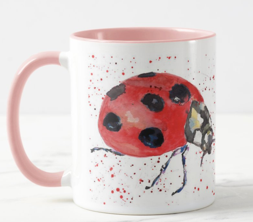 Taza de color color para damabird ladybug animales acuarela arte - Imagen 4 de 9