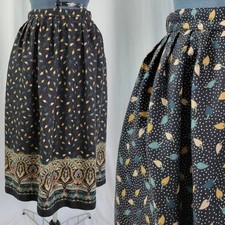 Vtg Dalton Rayon Skirt in Blue w Tan  Blue Designs  Hemline Border Size 12