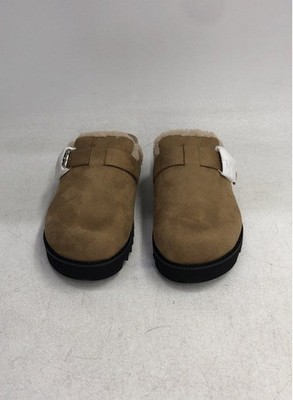 Princess Polly Tan Faux Fur Lined Platform Buckle Clogs Mules Women's Size 7
