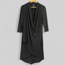 Clara Sun Woo Women’s Faux Wrap Dress Size Medium Black 3/4 Sleeve Stretch